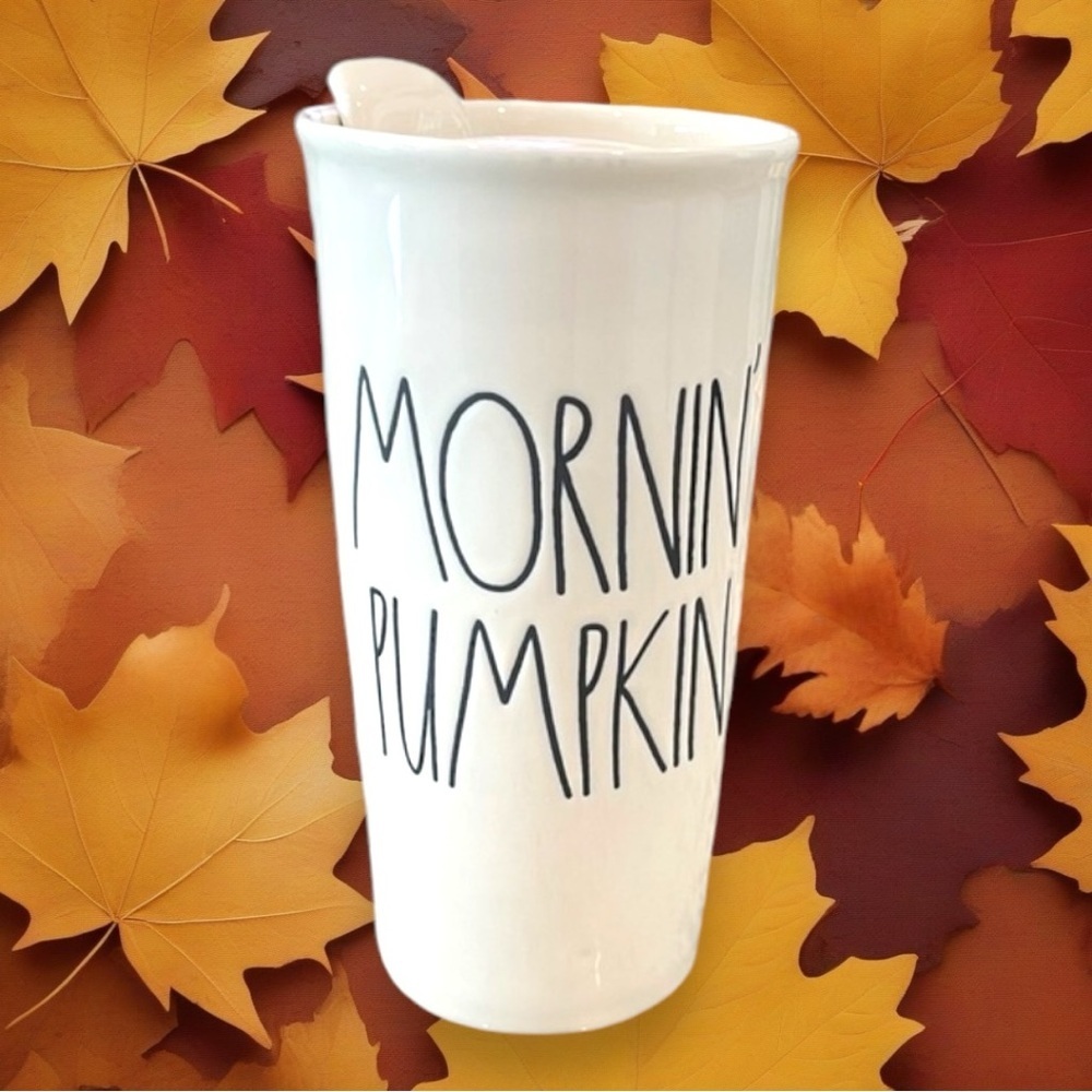 Rae Dunn By Magenta MORNIN PUMPKIN Large Ceramic Travel Tumbler Mug